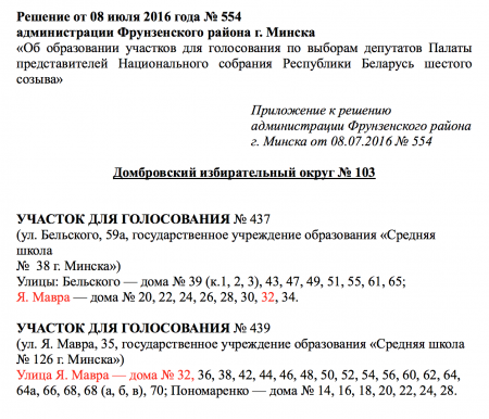 У Менску адзін дом прыпісаны да двух выбарчых участкаў